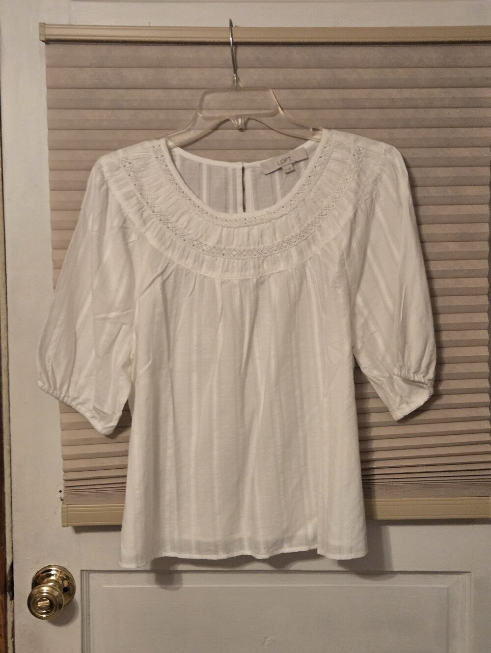 LOFT White Embroidered Scoop-Neck Peasant Blouse